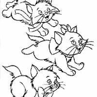 Desenho de Gata Marie e seus irmãos correndo para colorir
