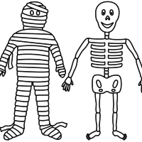 Desenho de Múmia e esqueleto para colorir