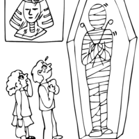 Desenho de Múmia no museu para colorir