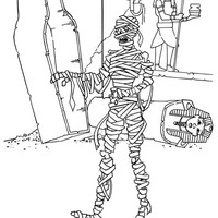 Desenho de Múmia saindo do sarcófago para colorir