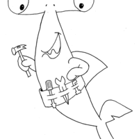 Desenho de Tubarão martelo e ferramentas para colorir