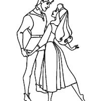 Desenho de Bela Adormecida dançando com príncipe para colorir