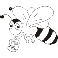 Desenho de Abelha voando com pote de mel para colorir