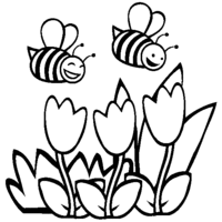Desenho de Abelha e tulipas para colorir