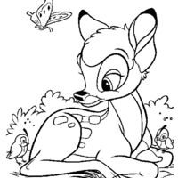 Desenho de Bambi conversando com passarinho para colorir