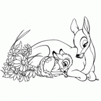 Desenho de Bambi abraçado a sua mãe para colorir