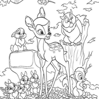 Desenho de Bambi e amigos da floresta para colorir