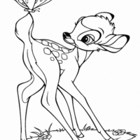 Desenho de Bambi e borboletinha para colorir