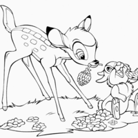 Desenho de Bambi e coelho comendo para colorir