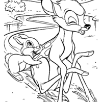 Desenho de Bambi e coelho patinando no lago congelado para colorir