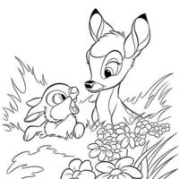 Desenho de Bambi e seu amigo coelho para colorir