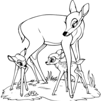 Desenho de Bambi e sua mãe para colorir