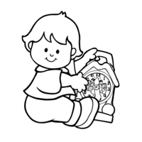 Desenho de Menino brincando com relógio para colorir