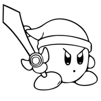 Desenho de Kirby com espada para colorir