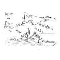 Desenho de Navio e aviões de guerra para colorir
