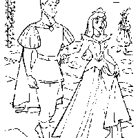 Desenho de Príncipe Phillip e Aurora no baile do castelo para colorir