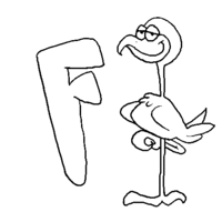 Desenho de Letra F de flamingo para colorir