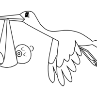 Desenho de Cegonha com bebê para colorir