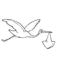 Desenho de Cegonha voando com bebê para colorir
