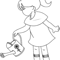 Desenho de Menininha regando flores para colorir