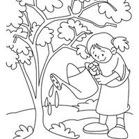 Desenho de Criança regando árvore para colorir