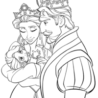 Desenho de Papais com sua filhinha Rapunzel para colorir