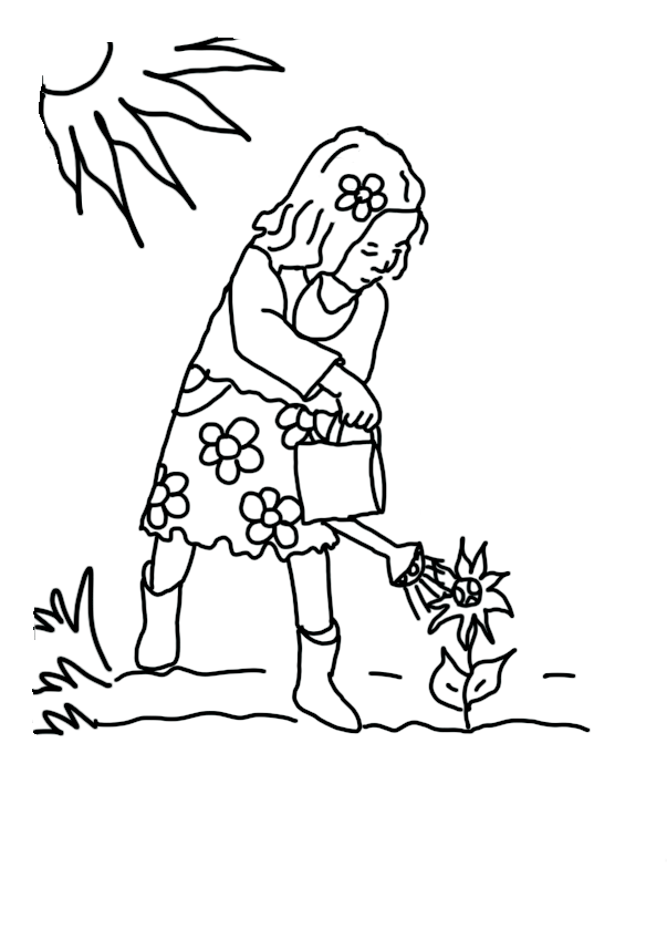 Menina cuidando da flor