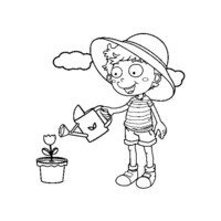 Desenho de Menina regando flores para colorir