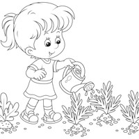 Desenho de Menina e regador para colorir