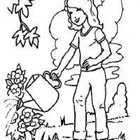 Desenho de Mulher regando flores para colorir