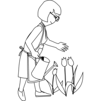 Desenho de Mulher regando tulipas para colorir
