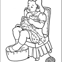 Desenho de Menina sentada fazendo tricô para colorir