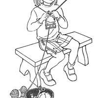 Desenho de Menina fazendo tricô para colorir