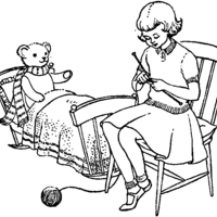 Desenho de Menina tricotando para ursinho para colorir