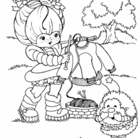 Desenho de Rainbow Brite fazendo tricô para colorir