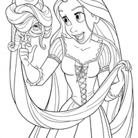 Desenho de Rapunzel com espelho de mão para colorir