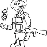 Desenho de Soldado com granada e fuzil para colorir