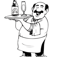 Desenho de Garçom levando vinho para colorir