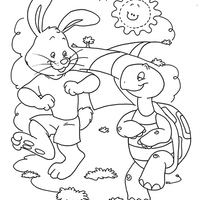 Desenho de A lebre e a tartaruga conversando para colorir