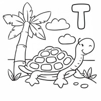 Desenho de Letra T de tartaruga para colorir