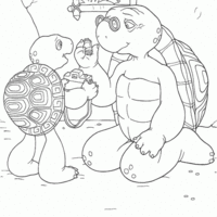 Desenho de Papai tartaruga e filhote para colorir