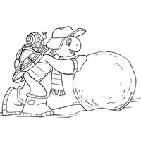 Desenho de Tartaruga empurrando bola de neve para colorir