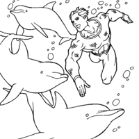 Desenho de Aquaman e golfinho para colorir