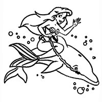 Desenho de Ariel domando golfinho para colorir