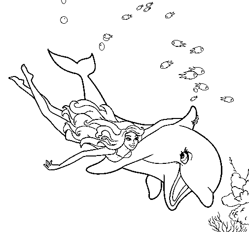 Desenho barbie sereia e o golfinho para colorir!