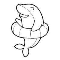 Desenho de Golfinho e boia de nadar para colorir