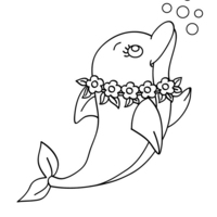 Desenho de Golfinho com coroa de flores para colorir