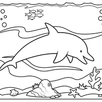 Desenho de Golfinho no fundo do mar para colorir