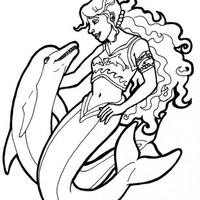 Desenho de Sereia e golfinho para colorir