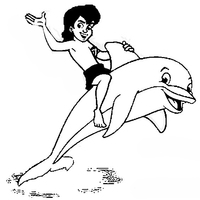 Desenho de Menino nadando com golfinho para colorir